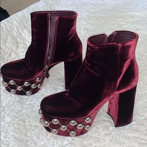Miu Miu Bordeaux velvet platform bootie size 7